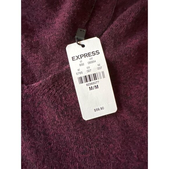 Express Burgundy V-Neck Sweater M Wool Blend - Picture 2 of 5
